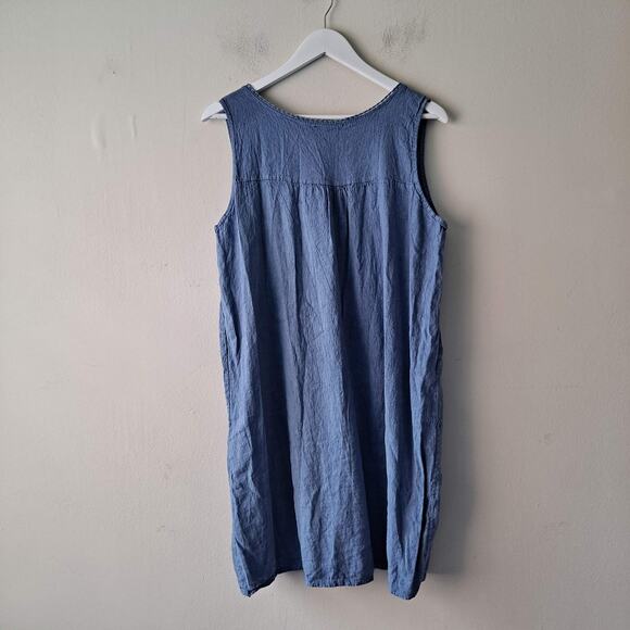 Firenze In Maglia Tank Dress 100% Linen Sleeveless Scoop Neck Mini Blue Size L - Picture 4 of 11